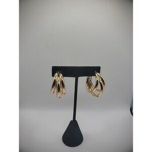 Vintage Earrings Pierced Stud Layered Hoops Gold Tone Jewelry Costume